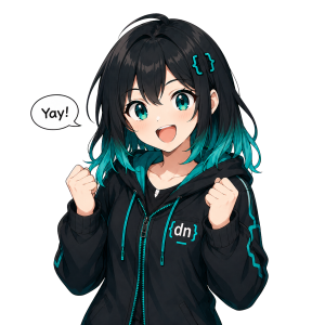 Digi-Chan freut sich über ein fertiges Projekt
